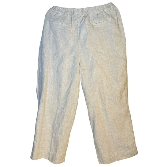 Chicos Plus Size Oatmeal Linen Cropped Pull On Trousers Button Ankle Size 16 - Picture 2 of 13